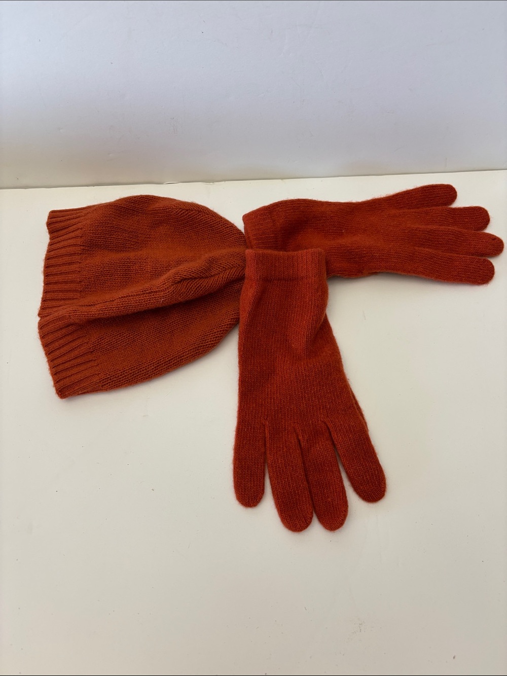 Cashmere Hat and Gloves set paprika color